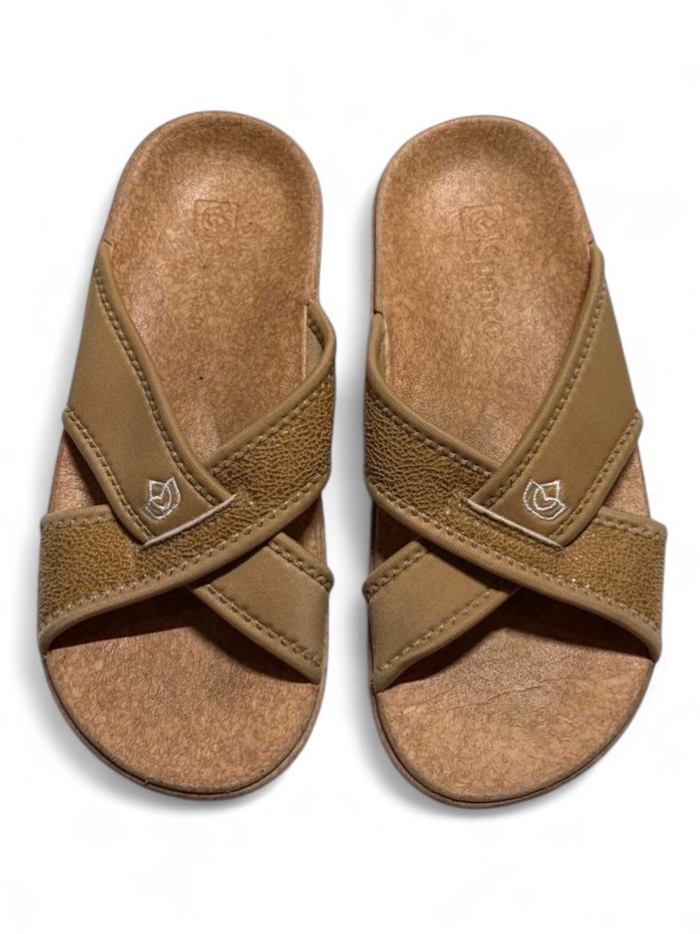 Spenco Orthotic Lingo Cross Strap Slide Sandals Tan Comfort Shoe Women 7 EU 37.5